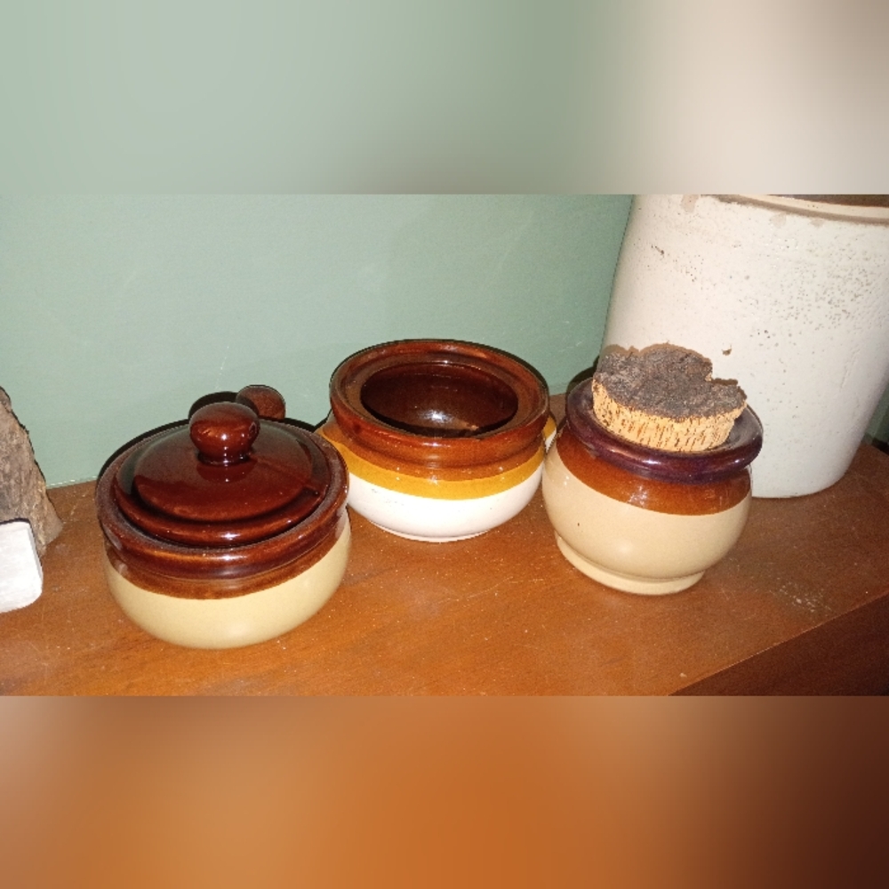 Source Unknown Brown and Cream Ceramic Jars